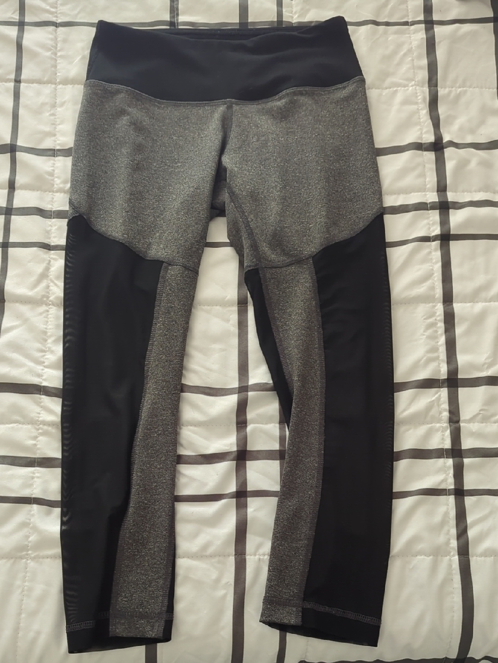 90 Degree By Reflex Black Mesh and Heather Gray Performance Leggings
